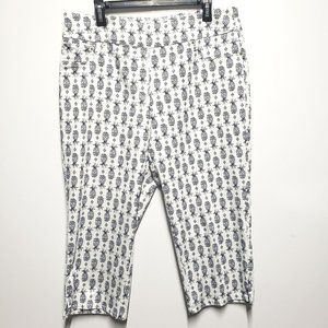 RUBY RD  Cropped Pants Size 16 Blue White Pineapple Tropical Nautical Beachy